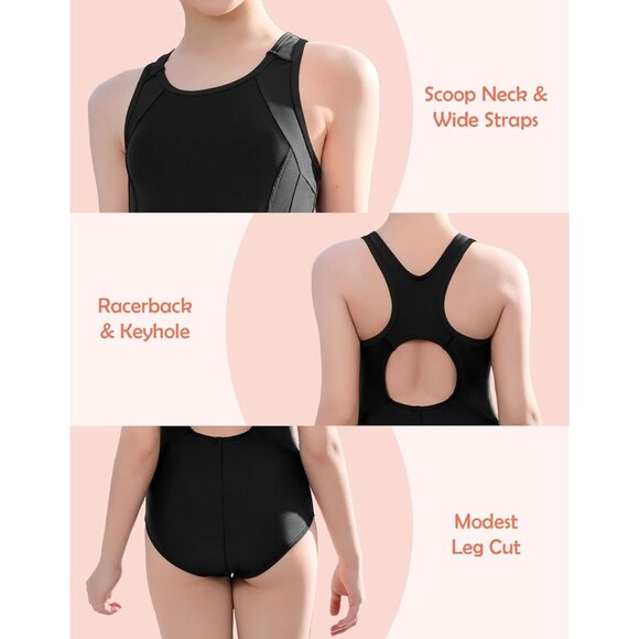 Girls Athletic One Piece Practice Swimwear Competition Bathing Suit - Picture 4 of 5